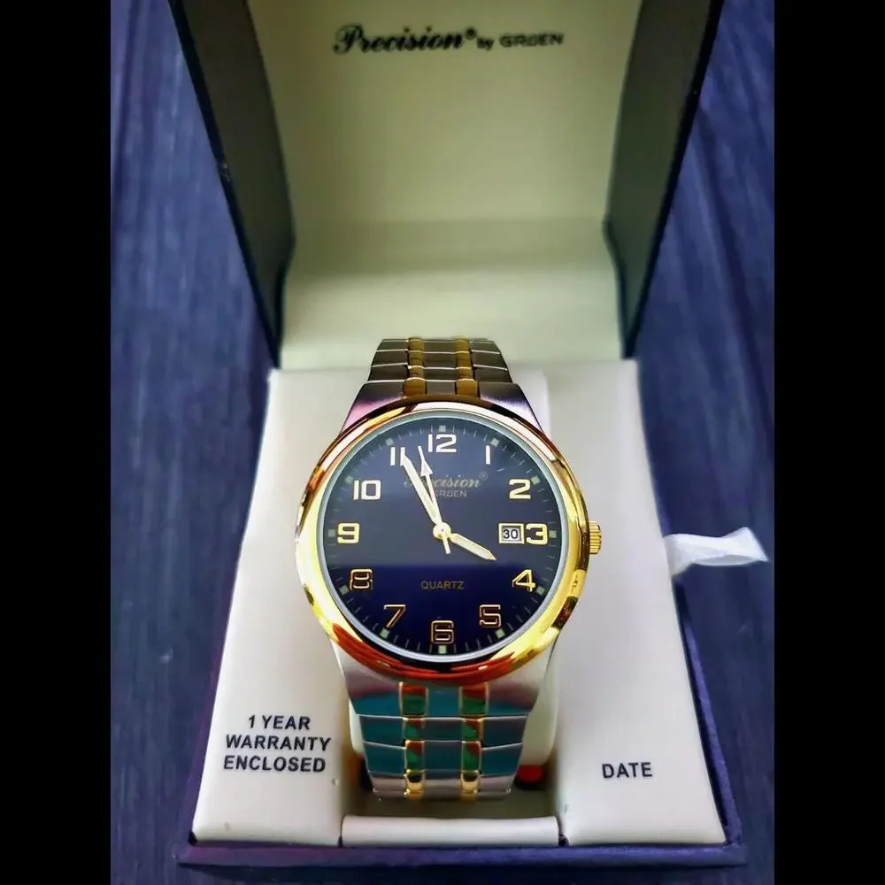 Rare GRUEN‎ Precision 2Tone Gold Mens Dress Watch New Battery